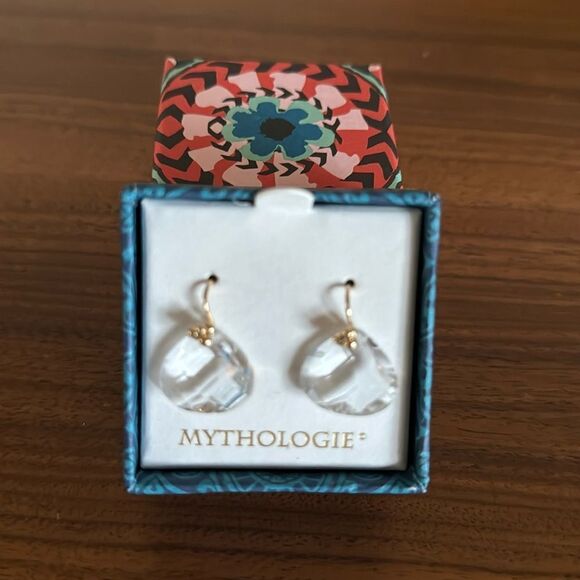 Mythologie clear faceted broad teardrop faux crystal pierced earrings New w/ tag - Picture 1 of 7